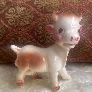 Vintage Rempel Diamond pottery Ceramic Cow Figurine